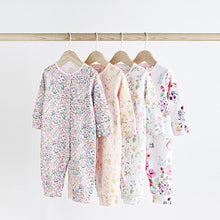 Load image into Gallery viewer, Pink/White Floral Footless Baby Sleepsuits 4 Pack (0mths-18mths)
