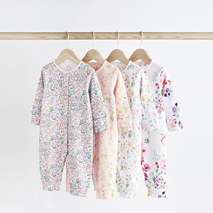 Pink/White Floral Footless Baby Sleepsuits 4 Pack (0mths-18mths)