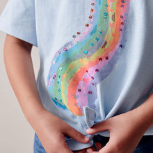 Load image into Gallery viewer, Blue Rainbow Sequin Tie Front T-Shirt (3-12yrs)
