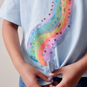 Blue Rainbow Sequin Tie Front T-Shirt (3-12yrs)