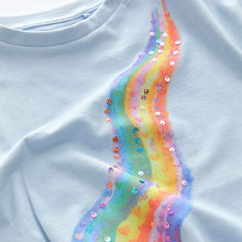 Load image into Gallery viewer, Blue Rainbow Sequin Tie Front T-Shirt (3-12yrs)
