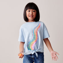 Load image into Gallery viewer, Blue Rainbow Sequin Tie Front T-Shirt (3-12yrs)
