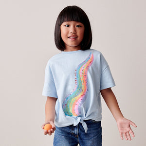 Blue Rainbow Sequin Tie Front T-Shirt (3-12yrs)