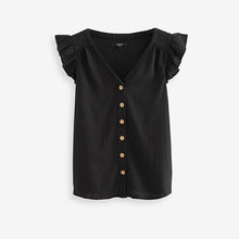 Load image into Gallery viewer, Black Linen Blend Ruffle Sleeve Top
