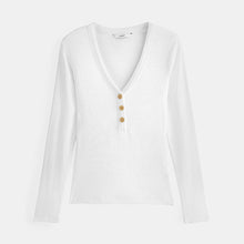 Load image into Gallery viewer, White Long Sleeve Ribbed Henley Button Top
