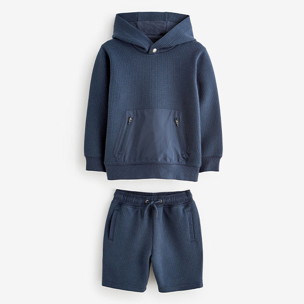 Navy Textured Utility Hoodie and Shorts Set (3-12yrs)