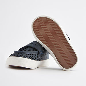 Navy Blue Woven Detail Contrast Sole Loafers (Younger Boys)