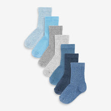 Load image into Gallery viewer, Blue Cotton Rich Fine Rib Socks 7 Pack (Younger Boys)
