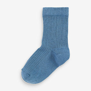 Blue Cotton Rich Fine Rib Socks 7 Pack (Younger Boys)