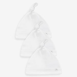 White Baby Tie Top Hats 3 Pack (0-12mths)