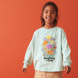 Teal Blue Sequin Flowers Long Sleeve T-Shirt (3-12yrs)