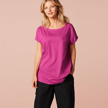 Load image into Gallery viewer, Fushcia Pink Regular Fit Round Neck Cap Sleeve Top
