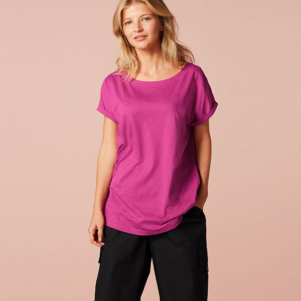 Fushcia Pink Regular Fit Round Neck Cap Sleeve Top