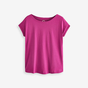 Fushcia Pink Regular Fit Round Neck Cap Sleeve Top