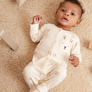 Beige Cream Bunny Baby Sleepsuits 3 Pack (0mths-2yrs)