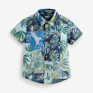 Blue Floral Printed Short Sleeve Shirt (3mths-6yrs)