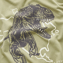 Load image into Gallery viewer, Khaki Green Dinosaur Short Sleeve Graphic T-Shirt (3-12yrs)
