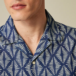 Navy Geo Printed Short Sleeve Shirt