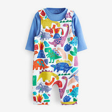 Load image into Gallery viewer, Bright Dinosaur 2 Piece Jersey Baby Dungarees And Bodysuit (0mths-18mths)
