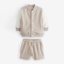 Load image into Gallery viewer, Cream/White Letterman Jacket and Short Set (3mths-6yrs)
