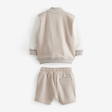 Load image into Gallery viewer, Cream/White Letterman Jacket and Short Set (3mths-6yrs)
