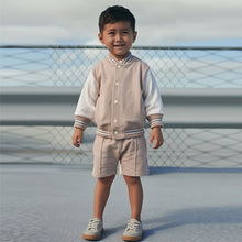 Load image into Gallery viewer, Cream/White Letterman Jacket and Short Set (3mths-6yrs)
