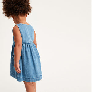 Denim Blue Button Front Cotton Dress (3mths-6yrs)