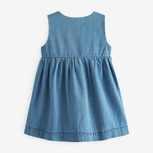 Denim Blue Button Front Cotton Dress (3mths-6yrs)