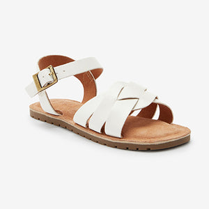 White Woven Leather Sandals (Older Girls)