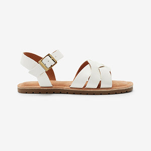 White Woven Leather Sandals (Older Girls)