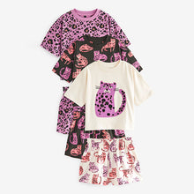 Load image into Gallery viewer, Black/Purple Cat/Animal Short Pyjamas 3 Pack (3-12yrs)
