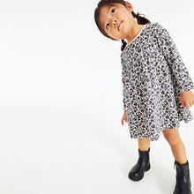Load image into Gallery viewer, Monochrome Floral Long Sleeve Jersey Dress (3mths-6yrs)
