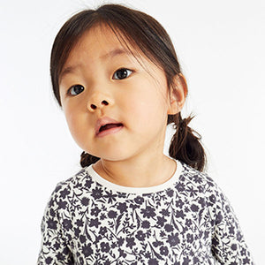 Monochrome Floral Long Sleeve Jersey Dress (3mths-6yrs)