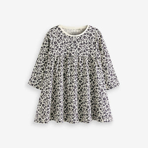Monochrome Floral Long Sleeve Jersey Dress (3mths-6yrs)