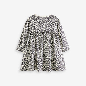 Monochrome Floral Long Sleeve Jersey Dress (3mths-6yrs)