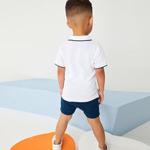Load image into Gallery viewer, White London Embroidery Jersey Polo Shirt And Shorts Set (3mths-6yrs)
