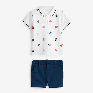 White London Embroidery Jersey Polo Shirt And Shorts Set (3mths-6yrs)