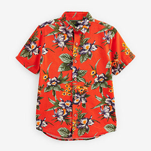 Red Hawaiian Printed Short Sleeve Shirt (3-12yrs)