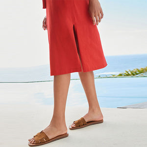 Terracotta Short Sleeve 100% Cotton Belted T-Shirt Midi Summer Dress