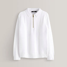 Load image into Gallery viewer, White Textured Knit Zip Neck Long Sleeve Polo Shirt (3-12yrs)
