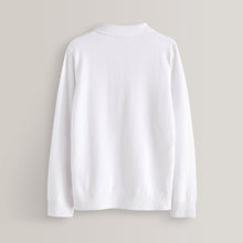 Load image into Gallery viewer, White Textured Knit Zip Neck Long Sleeve Polo Shirt (3-12yrs)
