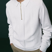 Load image into Gallery viewer, White Textured Knit Zip Neck Long Sleeve Polo Shirt (3-12yrs)
