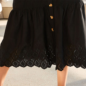 Black Button Through 100% Cotton Midi Skirt