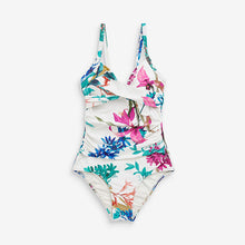 Load image into Gallery viewer, White Floral Tummy Control Swimsuit
