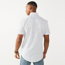 Load image into Gallery viewer, White Print Regular Fit Short Sleeve Easy Iron Button Down Oxford Shirt
