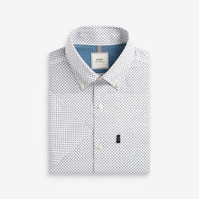 Load image into Gallery viewer, White Print Regular Fit Short Sleeve Easy Iron Button Down Oxford Shirt
