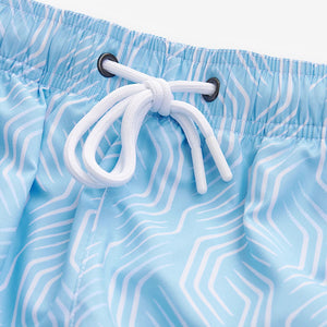 Blue /Ecru Cream Wave Printed Swim Shorts