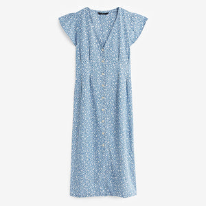 Blue Ditsy Floral Print Ditsy Floral Print Summer Dress