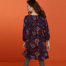 Load image into Gallery viewer, Navy Purple Floral Long Sleeve Slinky Mini Dress
