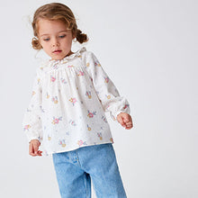Load image into Gallery viewer, Blue/Pink Ditsy Printed Cotton Ruffle Blouse (3mths-6yrs)

